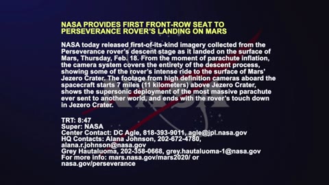 NASA Provides First Front-Row Seat to Perseverance Rover’s Landing on Mars